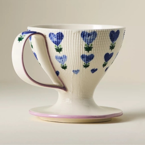 NWT Anthropologie Coffee Pourover Mug Floral Heart Stoneware - Picture 1 of 7